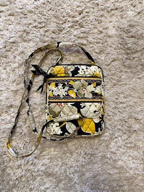 Vera Bradley Yellow Black Floral Quilted Crossbody